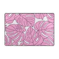Pink Palm Leaves Doormat Carpet Mat Rug Polyester Anti-slip Floor Decor Bath Bathroom Kitchen Living Room 60x90