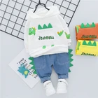 Комплекты одежды для новорожденных HYLKIDHUOSE, осенняя одежда для маленьких мальчиков и девочек, футболка с капюшоном с динозавром, джинсы, детская одежда