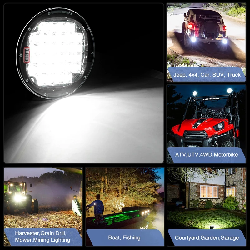 

9" Car Work LED Light Combo 12V 24V 185W 6000K 7500Lm Waterproof Car Boat Truck ATV Adjustable Spot Flood Offroad Driving Light