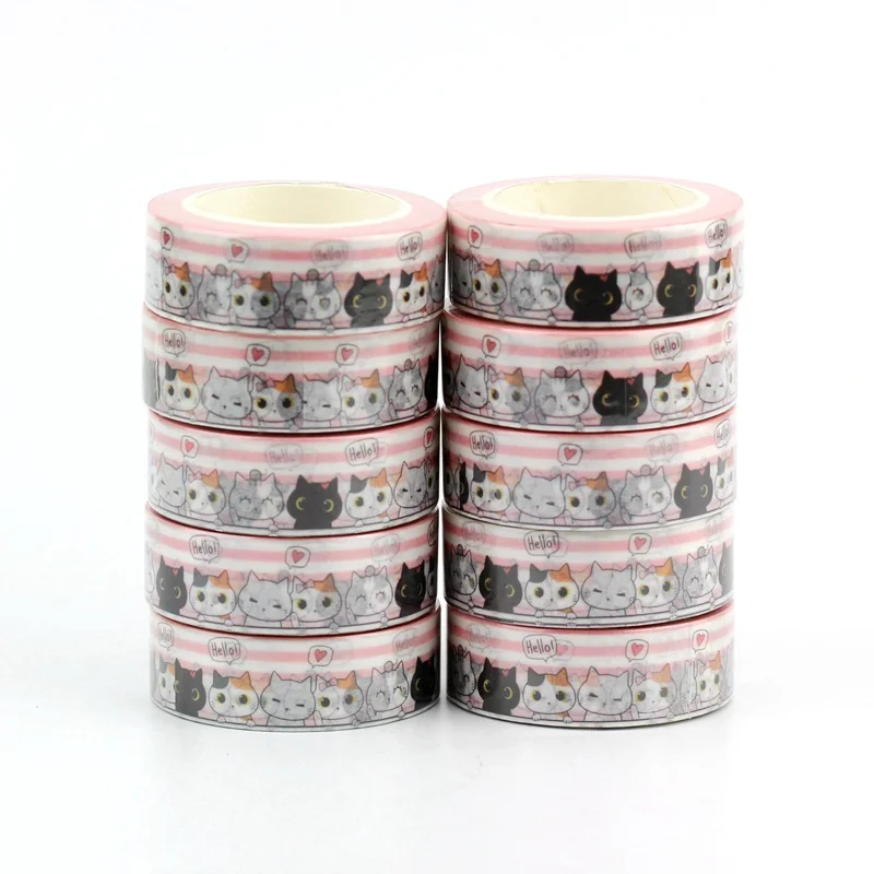 

Новинка 10 шт./лот декоративные кавайные кошки васи ленты японская бумага пуля Журнал Планировщик клейкая Маскировочная лента милые Канцтов...