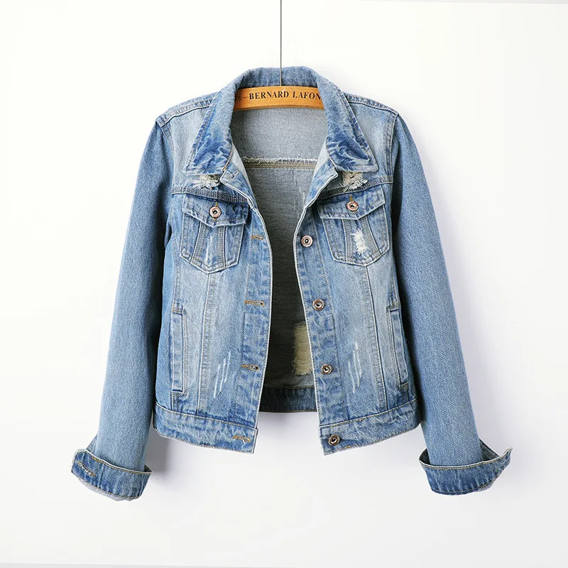 

4XL 5XL 6XL Vintage Women 2020 spring Autum Denim Jackets Washed Blue Jeans Coat Turn-down Collar Outwear Slim Jacket JC168