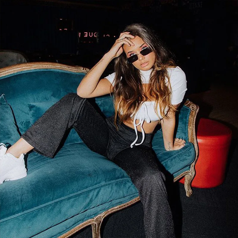 

SALSPOR Women Silver Silk Pants High Waist Shining Wide Leg Pants Female Fashion Solid All-Match Leggings Womens Pants Spring