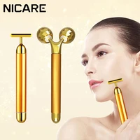 nicare energy beauty bar 24k gold facial vibration massager anti aging skin tighten v face lifting massage roller chin reducer
