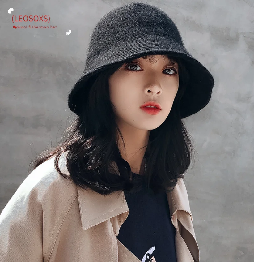 

2022 New Fashion Solid Wool Hat Bucket Hat Women Autumn Winter Fisherman Hat Vintage Knitting Wool Basin Hat Bucket Hat Present