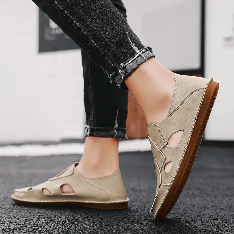 

Informales/светильник; Повседневные сандалии из дышащей кожи; sapatos; Удобная можная Мужская обувь; Модная дышащая обувь с сеткой