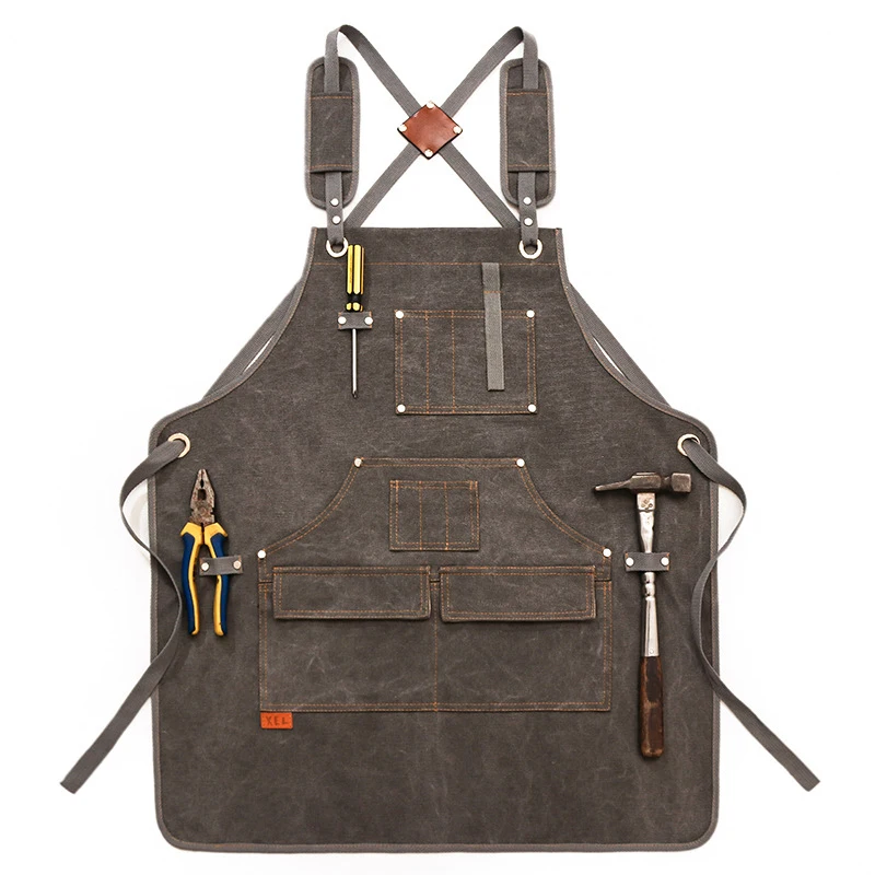 

Thickened Washed Canvas Multi-purpose Apron Electrician Woodworking Tanner Multi-pockets Sleeveless Apron Home Supplies LD224