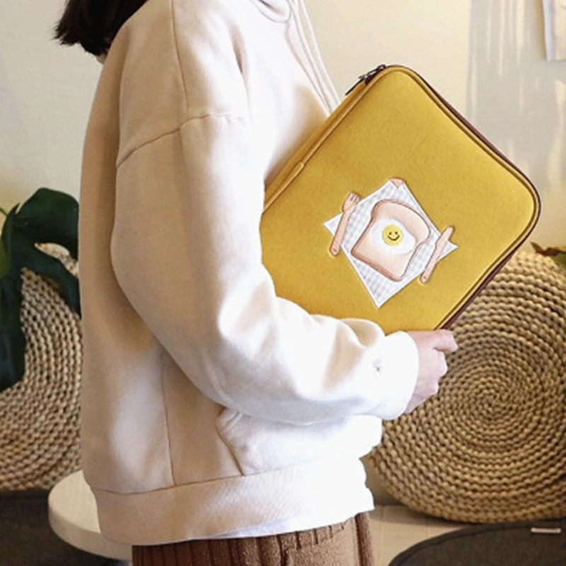

Tablet Case Laptop Storage Bag 11 13Inch Embroidery Toast Ipad Liner Bag Ipad Protective Case Girls Air Ipad Pro Handbags 2021
