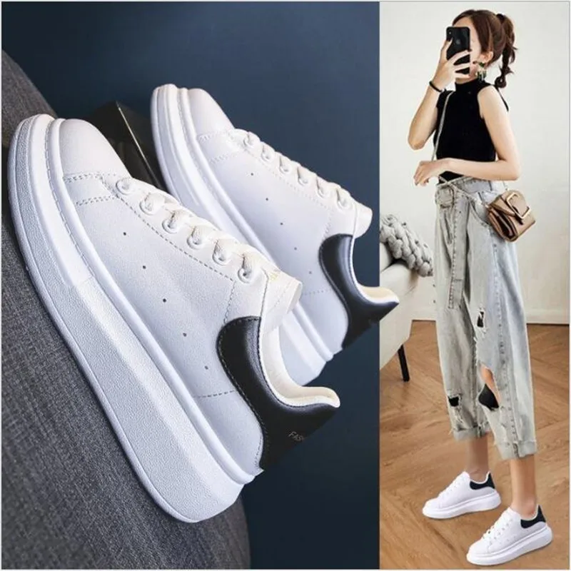 

McQueen White Shoes New Sports Shoes Female Students Korean Version Of All-Match Cushion Shoes Thick-Soled Increased Qin w Shoes