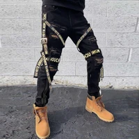 youth street pants trend ripped cargo pants white summer fall mens jeans skinny slim straight pants new fashion black