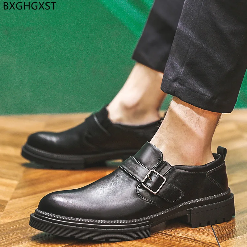 

Black Casual Business Shoes Men Fashion Men Dress Shoes Leather Luxury Brand Monk Strap Shoes for Men 2023 Chaussure De Homme