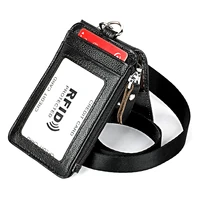 rfid anti rf credit card cover men cow leather name tag unisex new card holder thin leather lanyard id holder ladies retractable