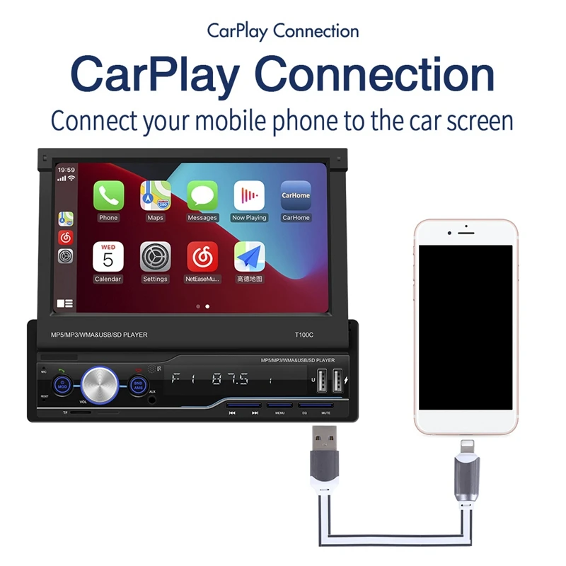 

Автомагнитола 1Din, 7-дюймовый ручной выдвижной сенсорный экран, стерео Bluetooth, Авторадио AUX Carplay MP5, мультимедийный плеер