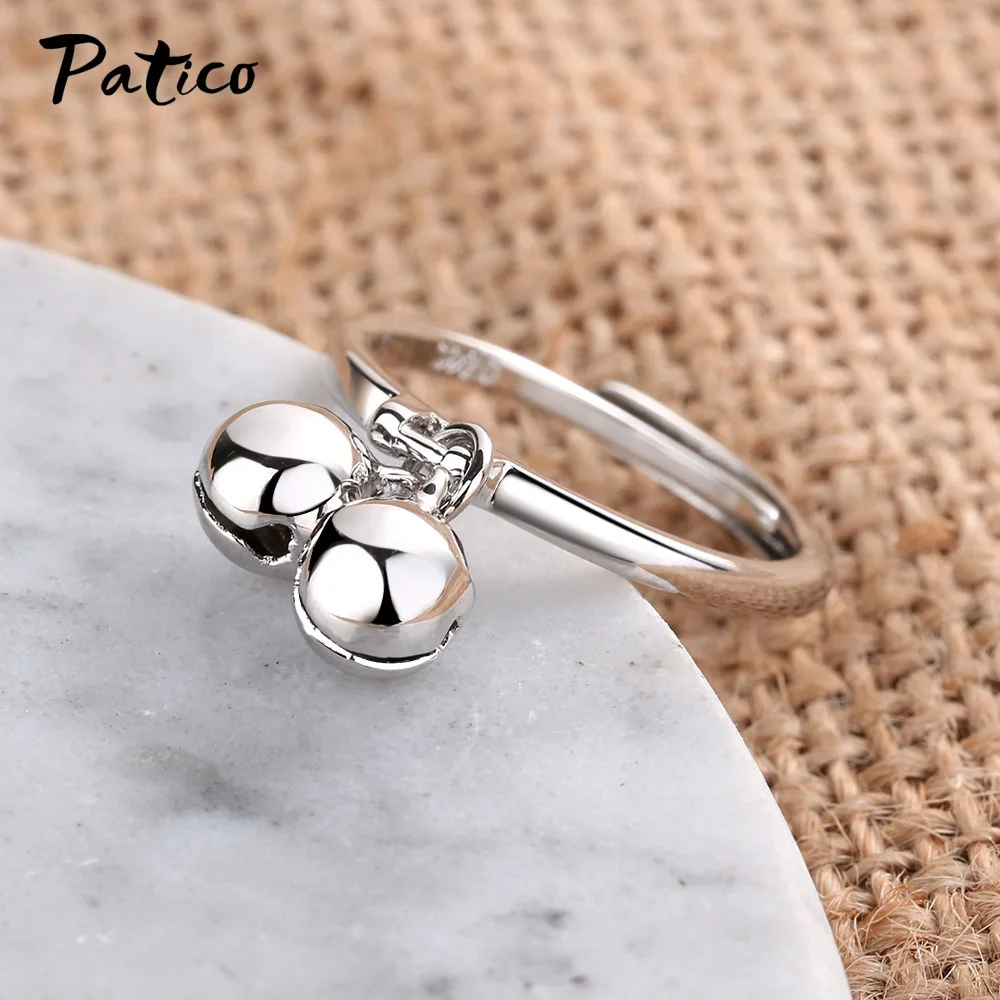 

Double Bell Opening 925 Sterling Silver Rings Female New Design Adjustable Tail Ring For Party Birthday Gift Jewelry