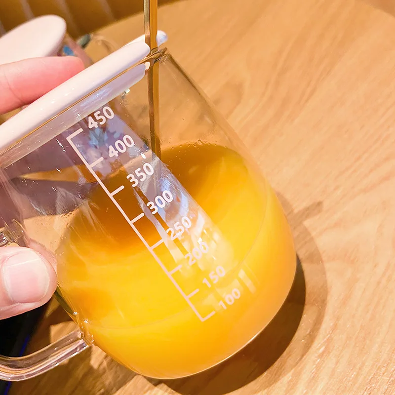 Креативная маленькая стеклянная чашка со шкалой милая крышка с ложкой чашки для