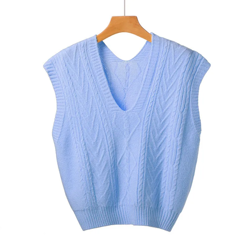 

Urifens Thin Summer Vest 2021 Spring V Neck Twist Sweater Vest Women's Sleeveless Loose Korean Short Waistcoat Knit Tops BN75U