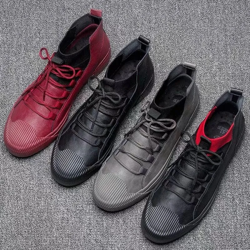 

2021 Autumn New Men's Fashion Boots Korean Black High Top Shoes Men Wear-resisting Loafers Designer Leisure Vulcanized shoes