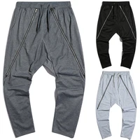 summer new fashion drawstring pants oblique zipper mens casual personality trousers sports pants
