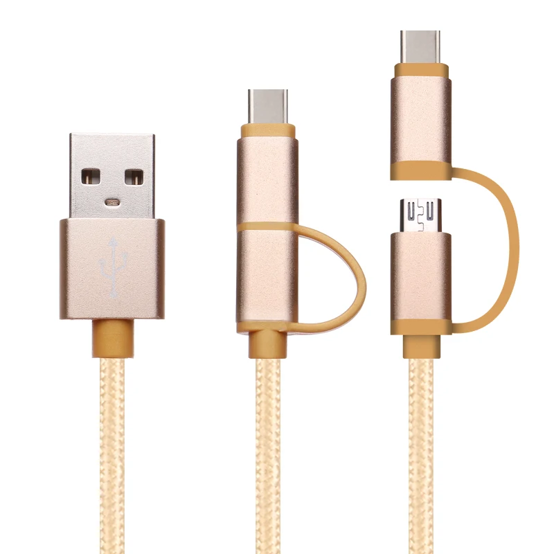 Нейлоновый кабель 2 в 1 USB Type-C для Xiaomi Mi 9 3A Быстрая зарядка USB-кабель Samsung Galaxy S10 S9 Plus