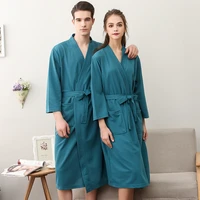 waffle male long robe sleepwear men belt pockets spa shower robe bathrobe lounge nightgown lovers leisure home clothes couples