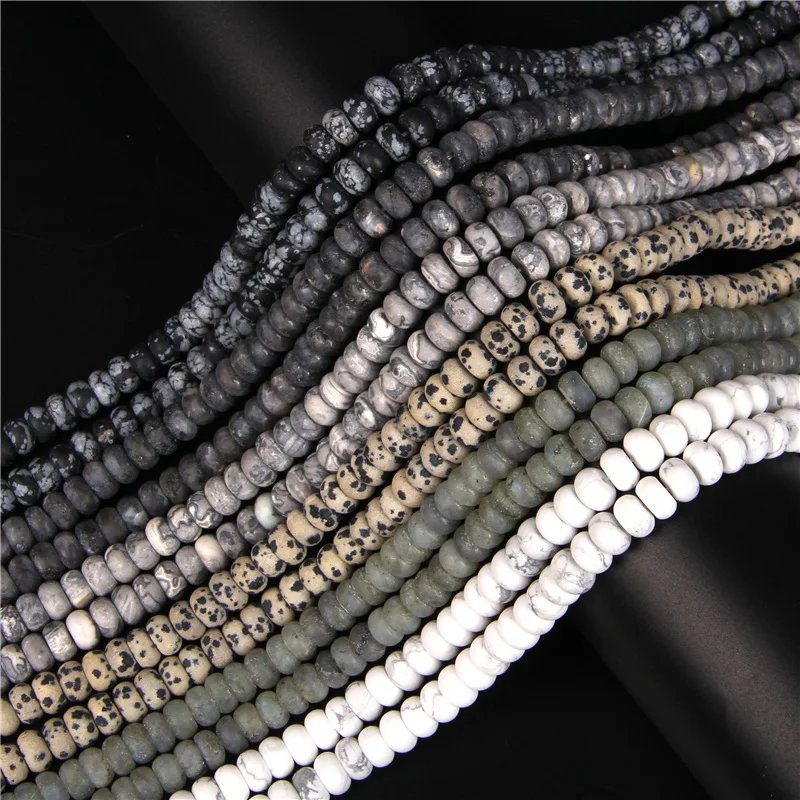 

Rondelle Matte Black Labradorite Abacus Beads Natural Stone Map Jaspers Loose Beads For Jewelry Making DIY Handmade Bracelet 15"