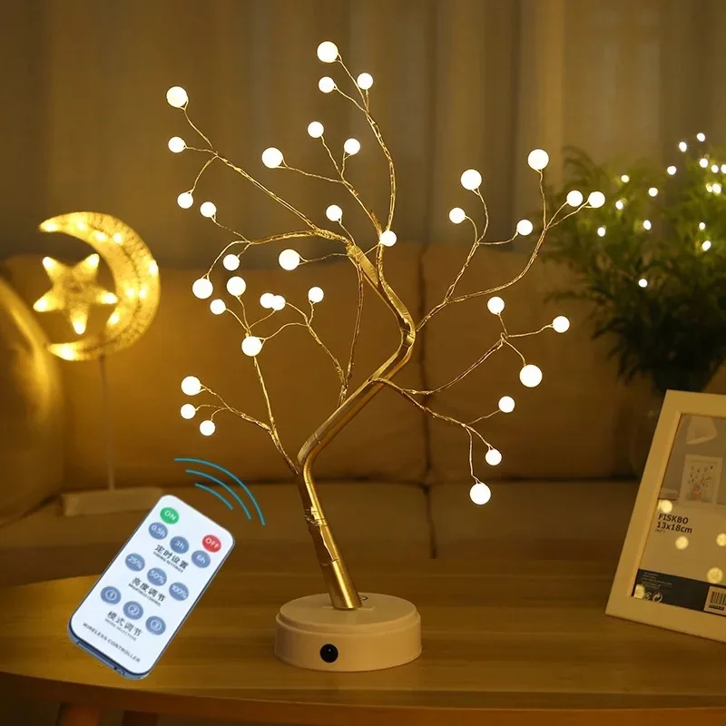 Remote Control Night Light LED Pearl Tree(36 LEDs)/Fire Tree Silver Flower(108LEDs)Decorative Ambient Light  Touch Night Lamp