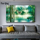 Алмазная 5D картина сделай сам, картина из бамбука с изображением озера, лодки, полная выкладка, Круглая Мозаика для домашнего декора