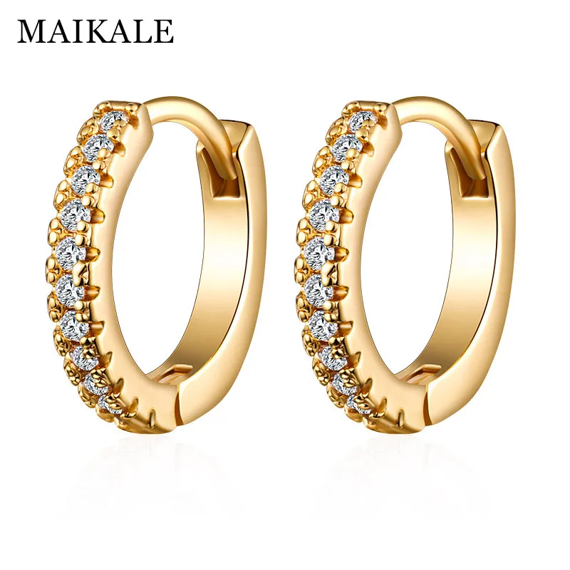 Gold MAIKALE, трендовые круглые серьги с покрытием из кубического циркония, позолоченные маленькие серьги-гвоздики для женщин, ювелирные изделия, классические подарки - Окраска металла: Gold