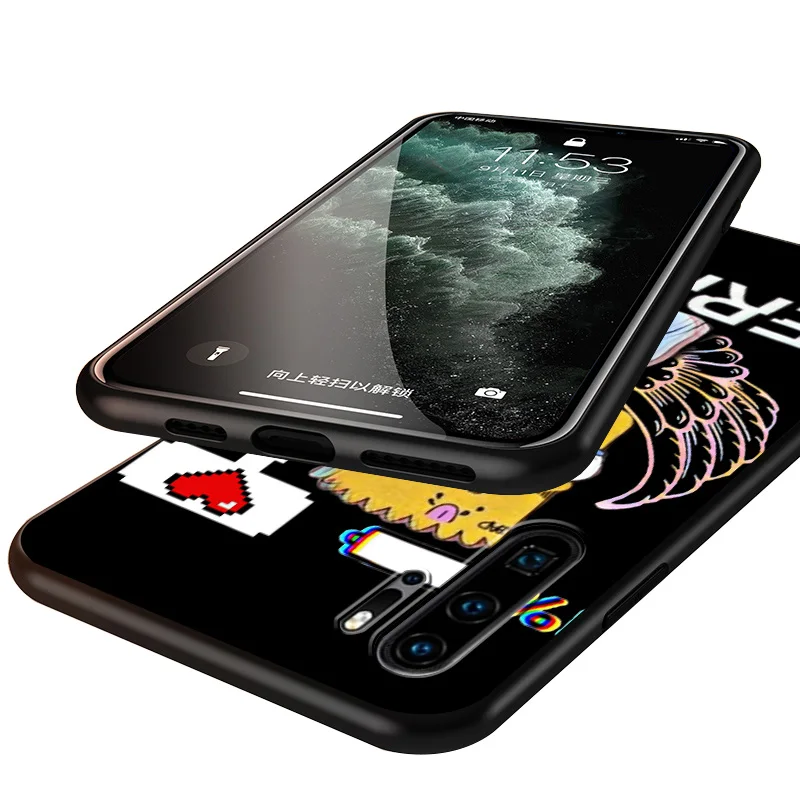 

Cartoon Anime Sim Silicone Cover For Huawei P40 P30 P20 Pro P10 P9 P8 Lite E Plus 2019 2017 5G Black Soft Phone Case