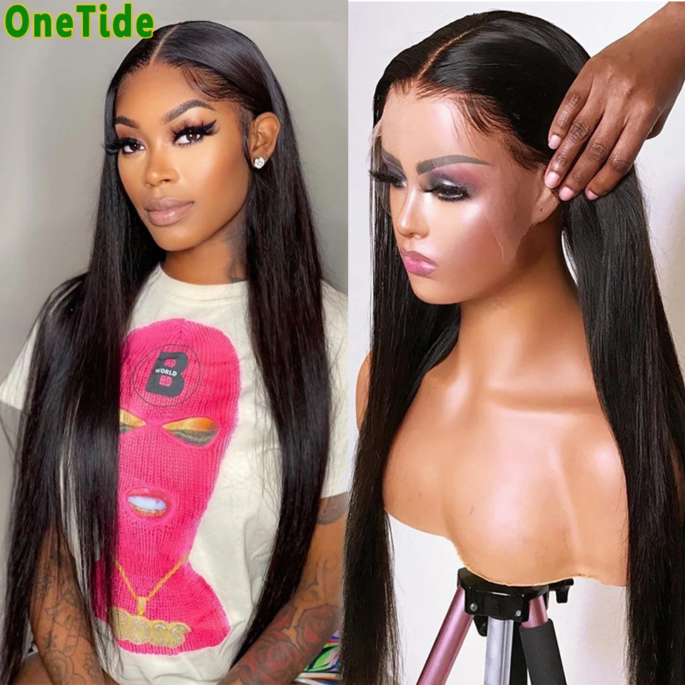 13x4x1 Bone Straight Human Hair Wig Brazilian Pre Plucked T Part Wig 30 Inch Straight Lace Front Wigs For Women 4x4 Closure Wig