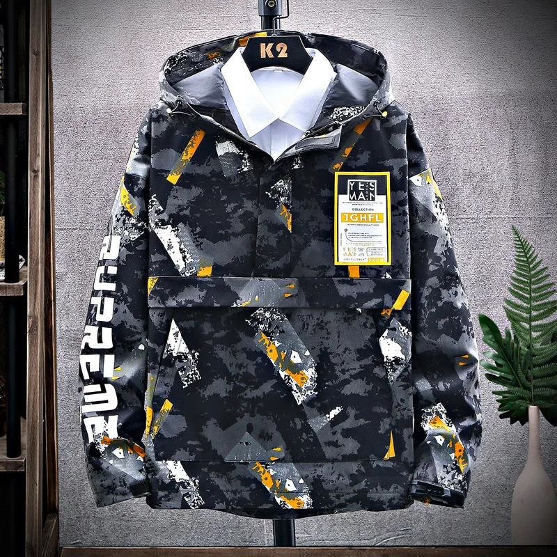 

2021 Spring and Autumn Jacket Men's Hip-hop Handsome Men's Youth Jacket Super Hot Ins Camouflage Hooded Top Five Colors Optional