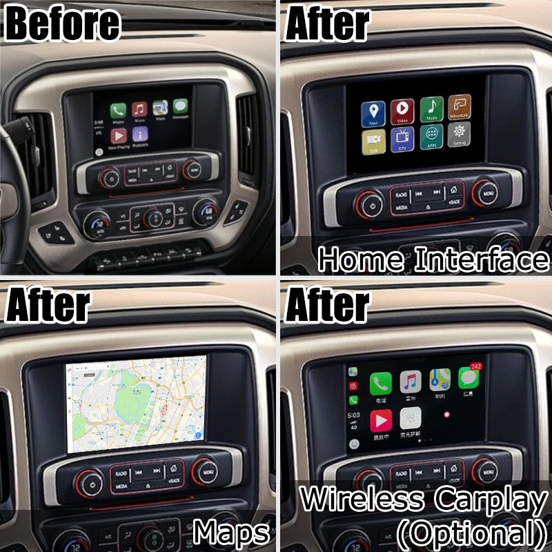 Android навигационная коробка для GMC Sierra- и т. д. видео интерфейс Mylink intellilink CUE система gps с беспроводной Carplay