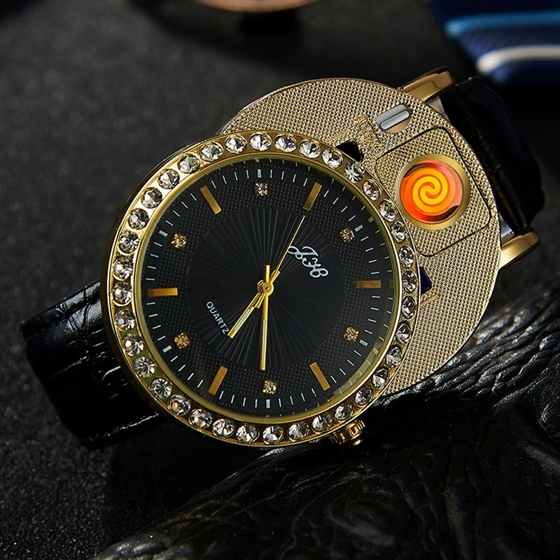 Роскошные мужские часы с бриллиантами Boss USB-зарядкой беспламенная зажигалка