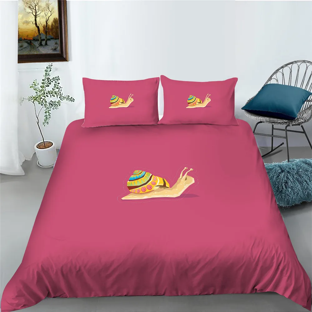 

Quilt Cover Set Pink Background Fashionable 3D Snail Cartoon Painting Home Textiles Gift for Girl Woman Duvet Cover Set