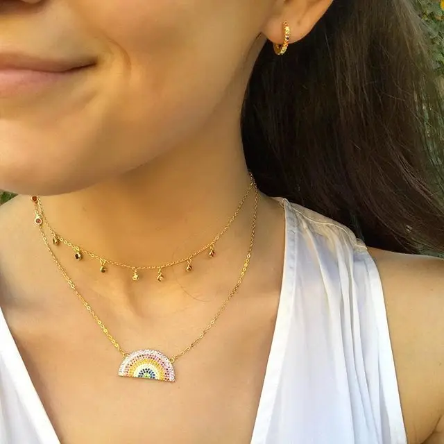 2021 High Quality 925 Sterling Silver Rainbow Shape Pendant Necklace With Colorful Zircon For Women Charm Delicate Jewelry Gifts | Украшения