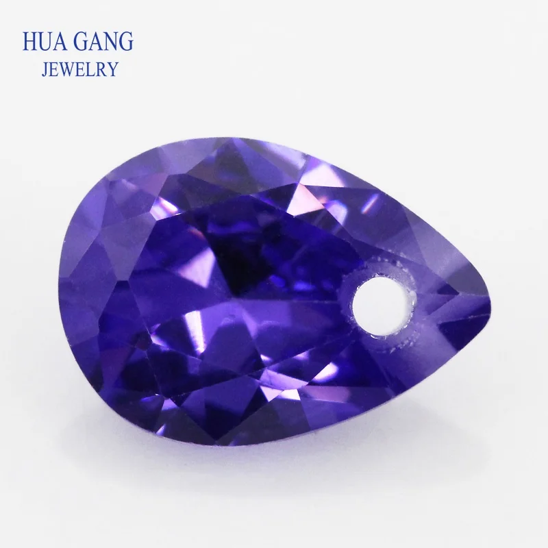 

Violet Loose CZ Stone AAAAA Pear Shape Brilliant Cubic Zirconia Stone With Hole For Jewelry Making 4x6~15x20mm High Quality CZ