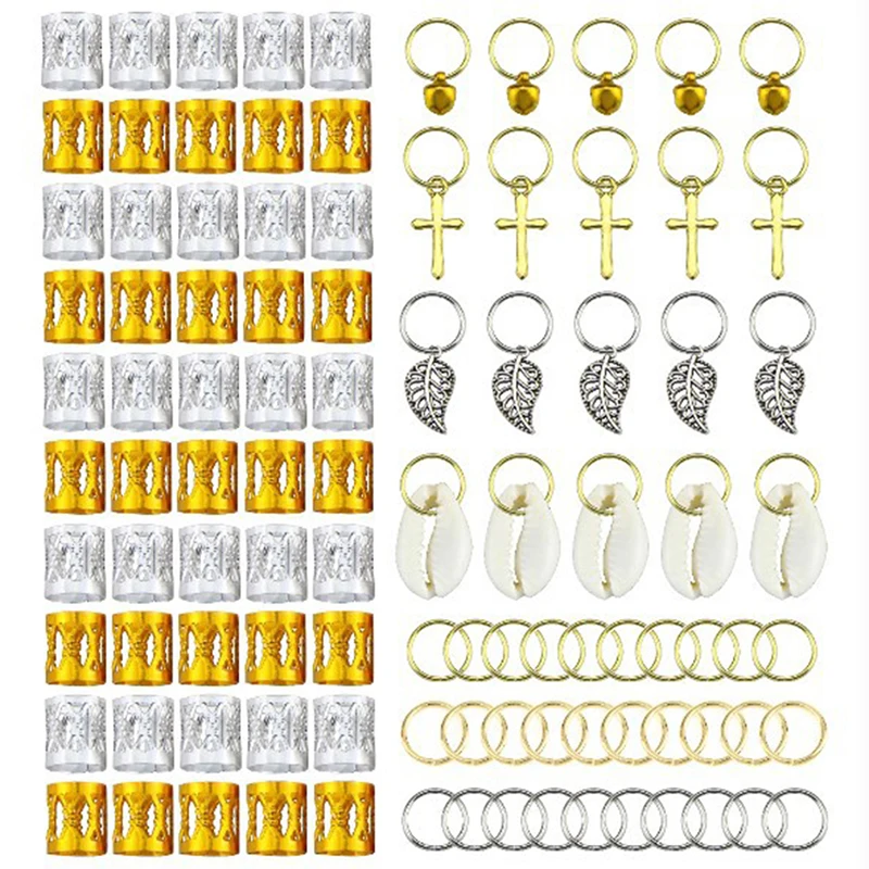 

80/90/100pcs Cuffs Diy Hair Clip Hair Cuffs Dread Leaf Star Gold Hair Braid Dreadlocks Beads Hair Rings Tube Charm Dreadlock