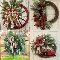 40cm merry christmas wreath red truck hanging front door wall new year xmas spruce garland home ornament naviidad decor