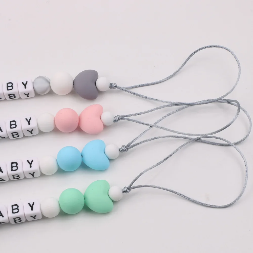 

Personalized Name 1pc Pink Silicone Baby Pacifier Clips Crochet Beads Silicone Cat Bead Pacifier Chain Holder Baby Shower Gift