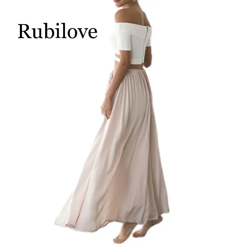 

2019 Maxi Skirt Women Boho High Waist Chiffon Long Solid Ladies Skirt Ruffle Casual Female Ankle-length Metallic Pleated Skirt