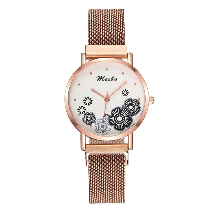 

2020 new European and American printed round large dial quartz watch retro fashion high grade lazy watch female