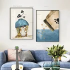 Картина на холсте с изображением милых животных, постер с маленькой собакой, кошкой, Кроликом, растениями, печать на стене в японском стиле, картина для гостиной, домашний декор