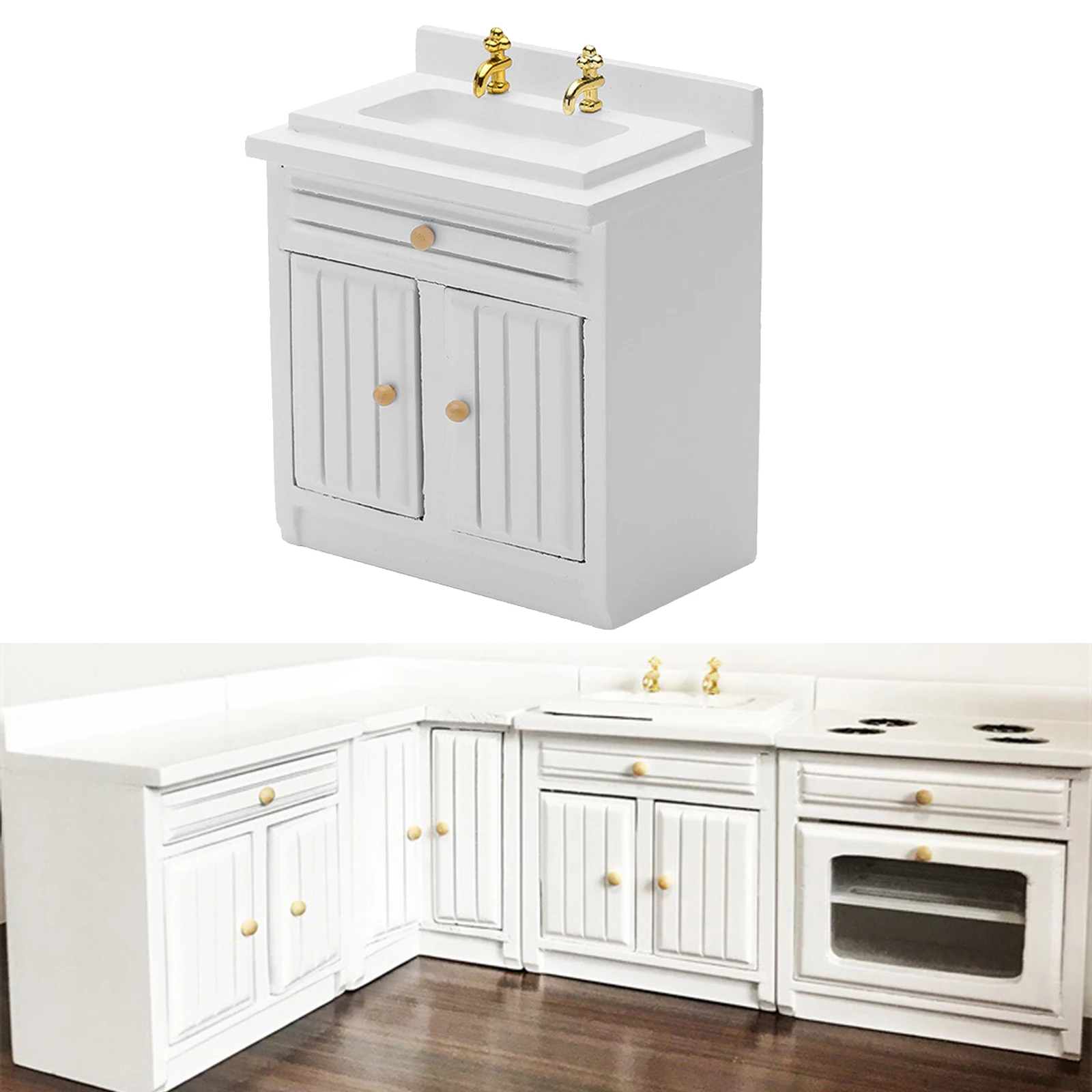

1/12 Dolls House Miniature Modern Furniture Wooden Kitchen Sink Playset