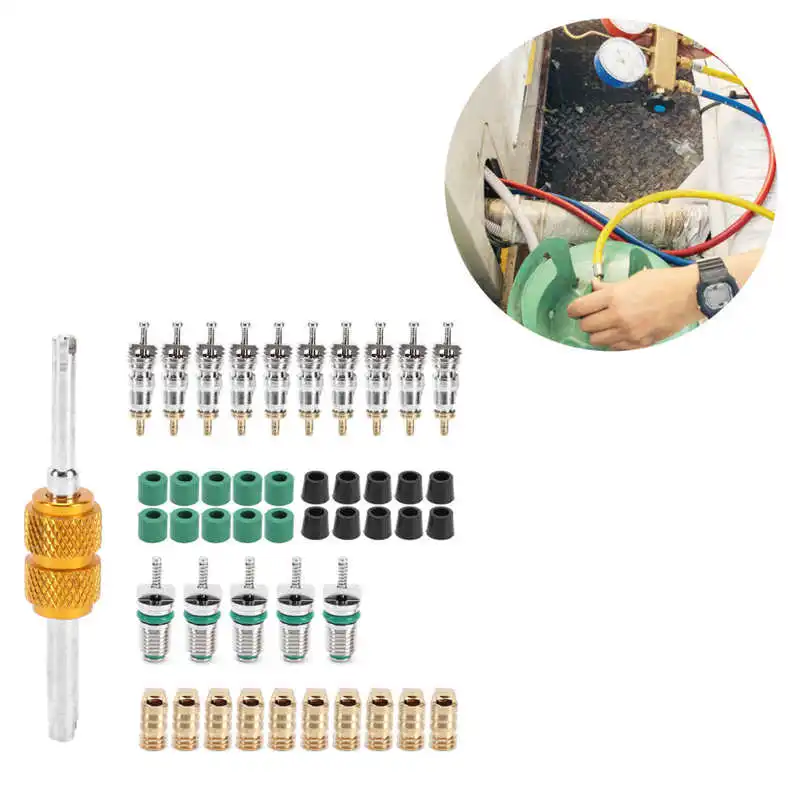 

46Pcs/Set Air Conditioner Valve Core Remover Tool A/C Repair Tool Gasket Set for R410/R22/R134a Air Conditioner Repair Parts