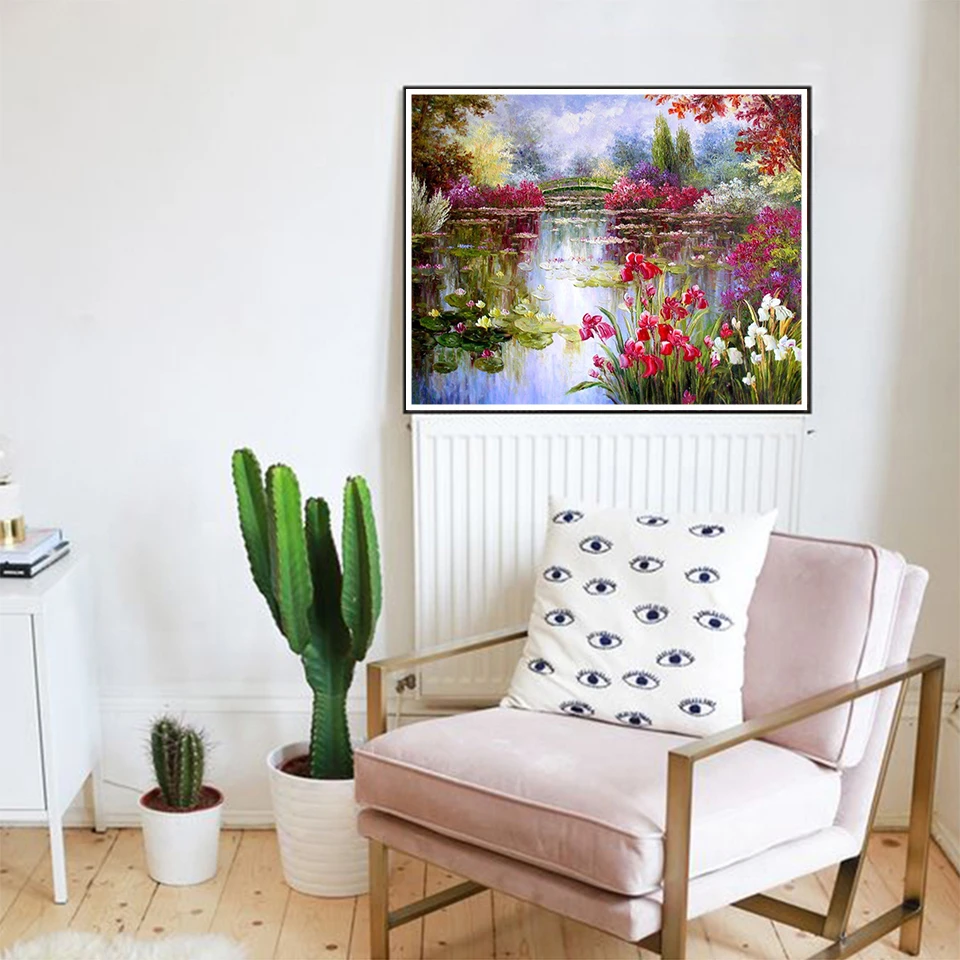 EverShine DIY Diamond Painting Lake Water Embroidery Flowers Cross Stitch Mosaic Scenery Picture Of Rhinestones | Дом и сад