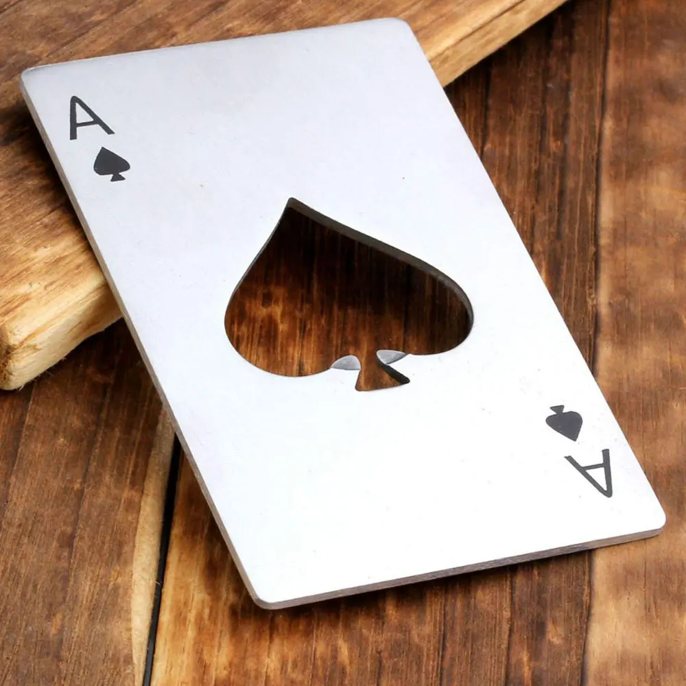 Открывалка для пивных бутылок карточка покера черная/серебряная