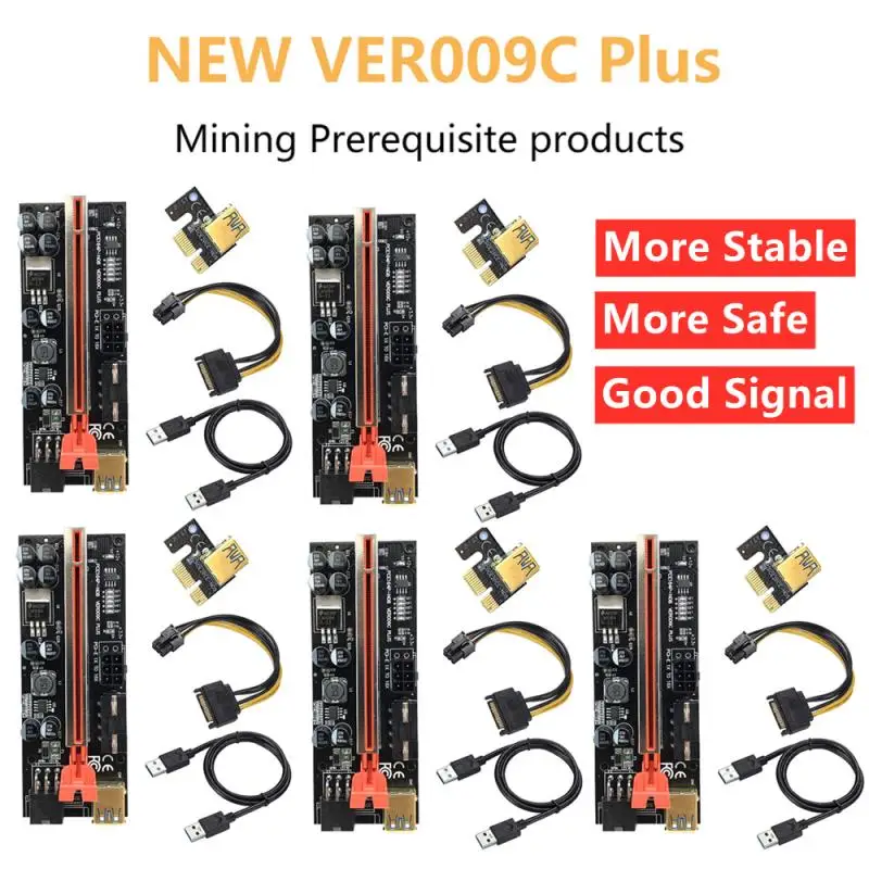 

5 шт. PCI-E Pcie Riser 009C Plus LED Riser PCI Express адаптер двойной 6-контактный адаптер карта SATA к USB 3,0 кабель 1X 16X для майнера BTC