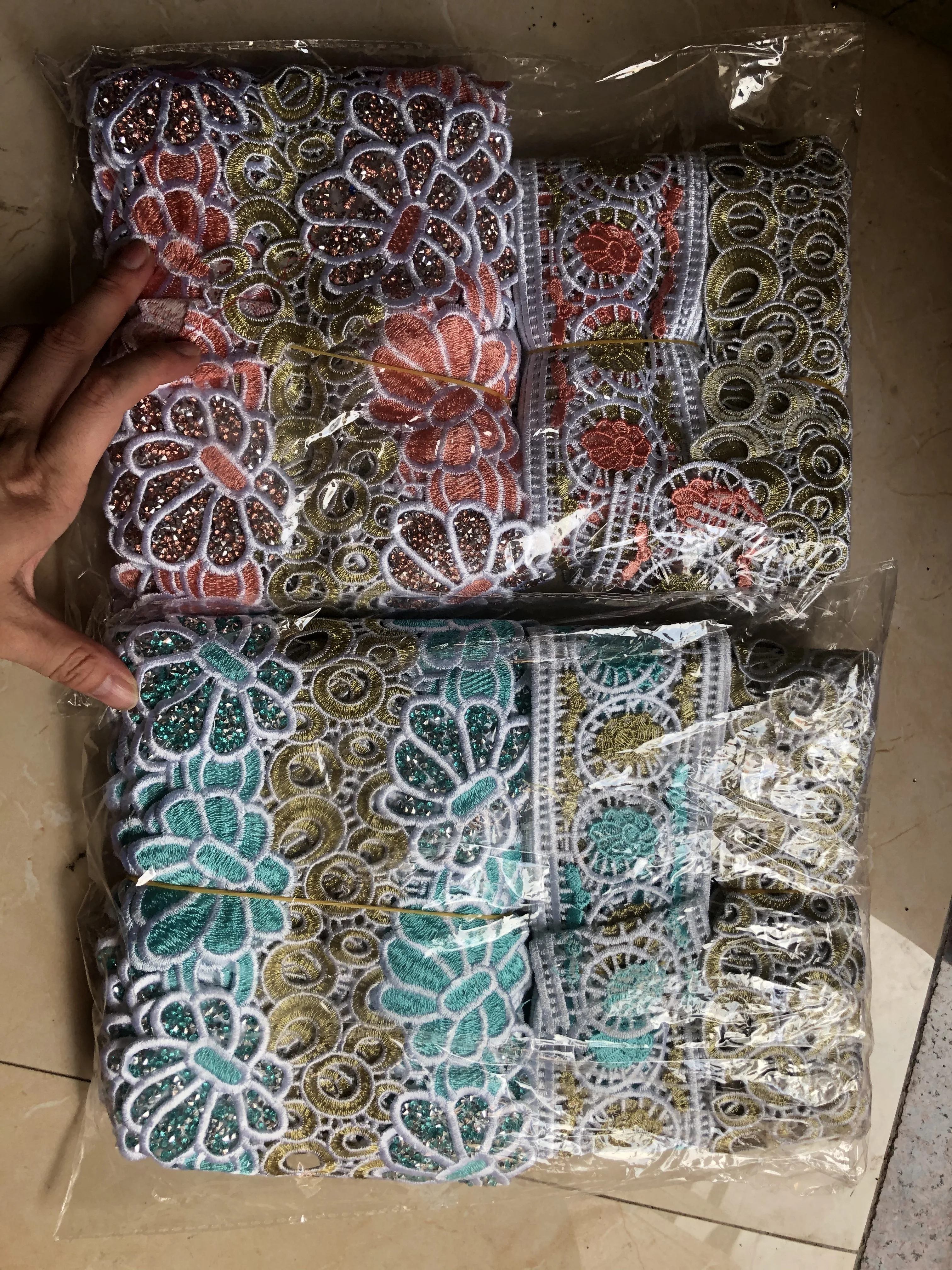 5 ярдов каждого папы мамы дети Цветочные Стразы кружевная отделка вышивка