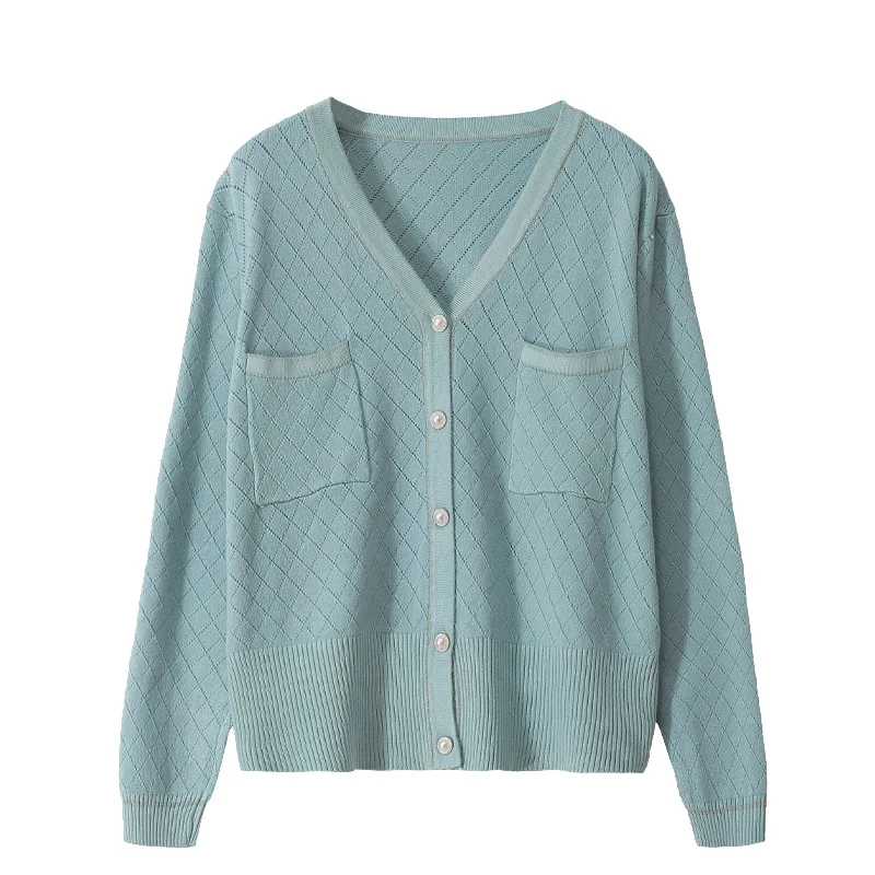 

2020 Black Casual Women Kint Patchwork Sweaters Spring Autumn Elegant Cardigans Long Sleeve Pocket Ladies Korean Jumpers Tops