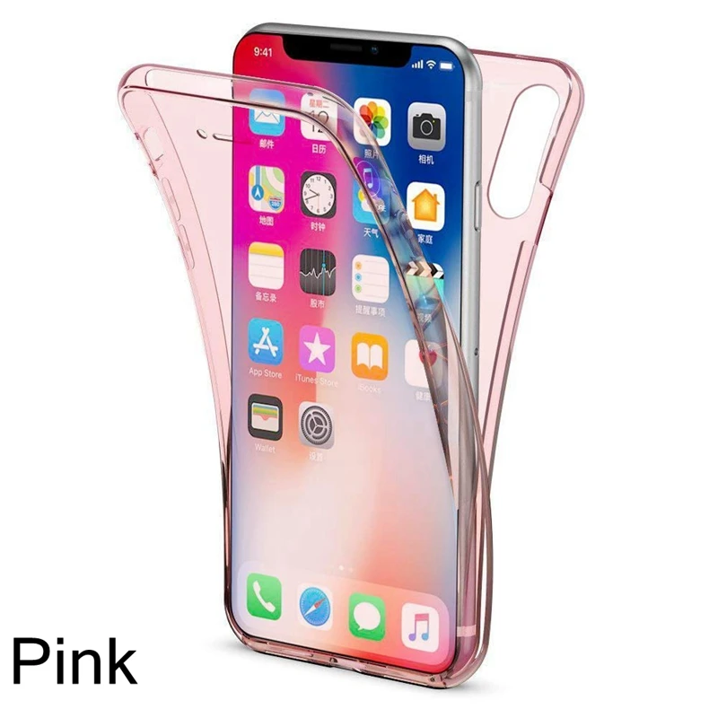 Всего тела 360 градусов Прозрачный чехол для iphone 11 Pro MAX 10 XR X XS MAX 6, 6 S, 7, 8plus, спереди и длинное сзади 2 слоя протектор Мягкий ТПУ чехол с мультипликационным рисунком - Цвет: RoseGold