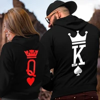 king queen crown print couple hoodies lovers casual pocket hoody sweatshirt warm hooded pullovers coat